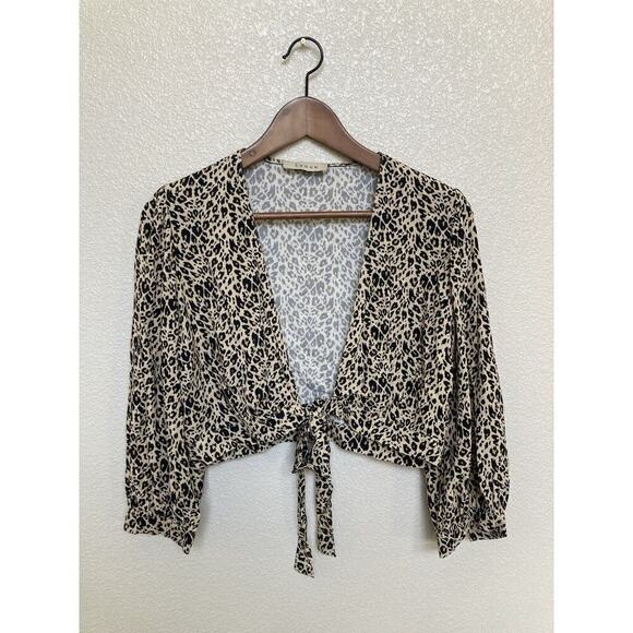 NEW Lenon leopard animal tie front crop shrug cover up womens small beach travel - Picture 1 of 4